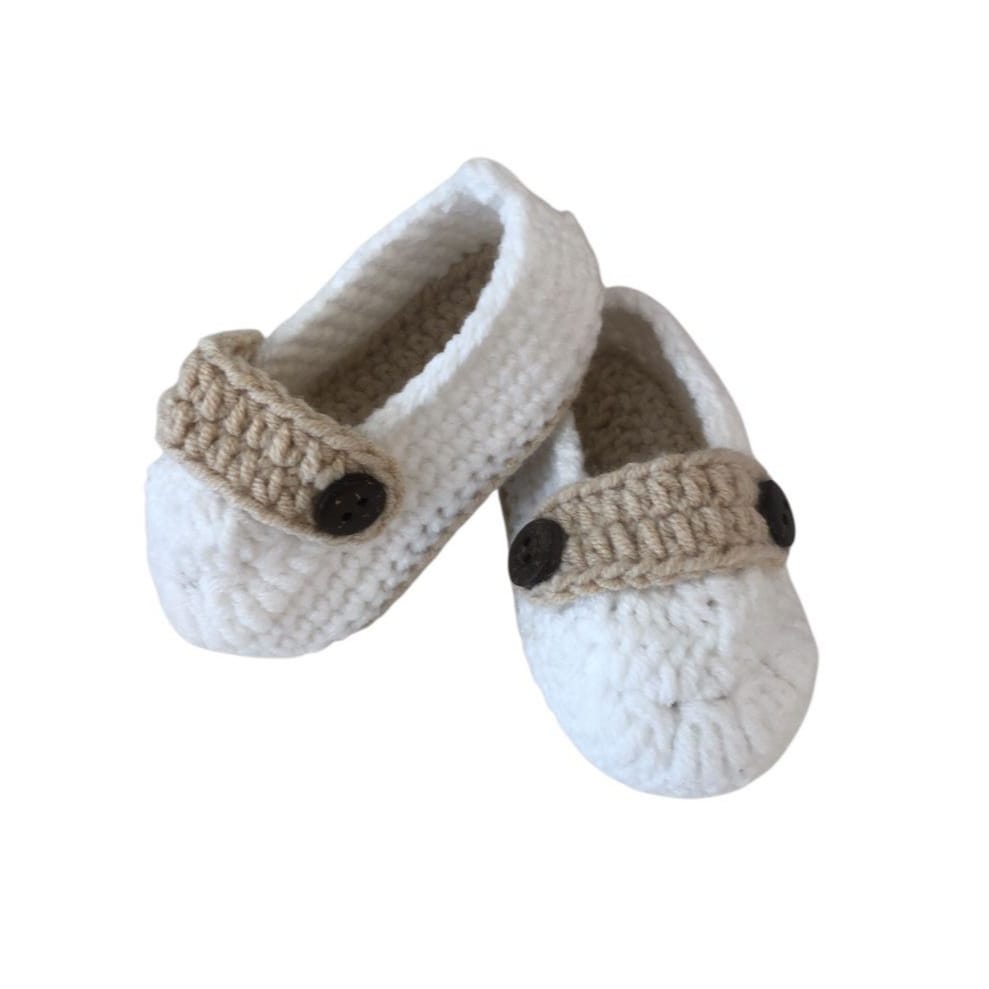 Knit Baby Shoes - White & Beige