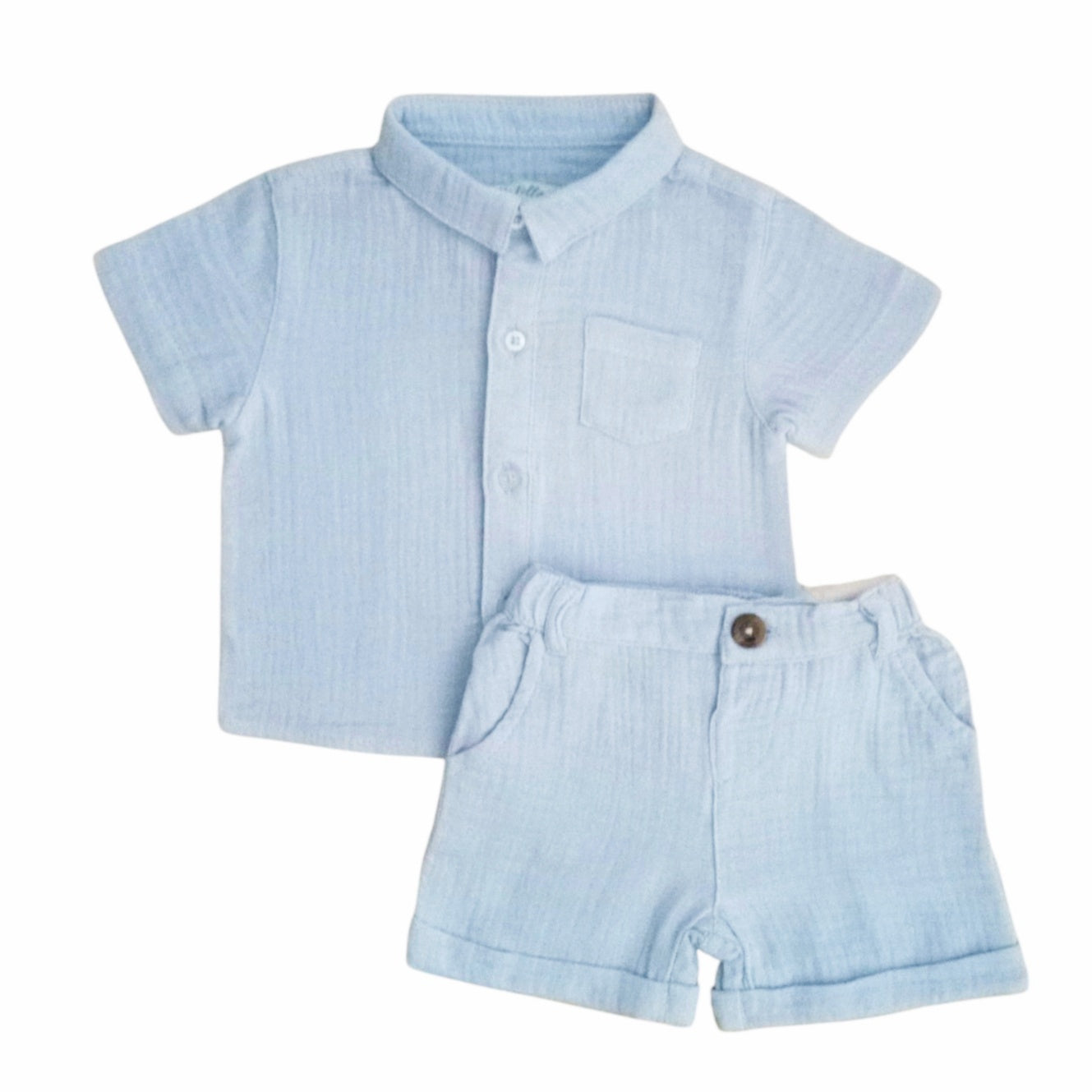 Collar Shirt With Short Set - Sky Blue