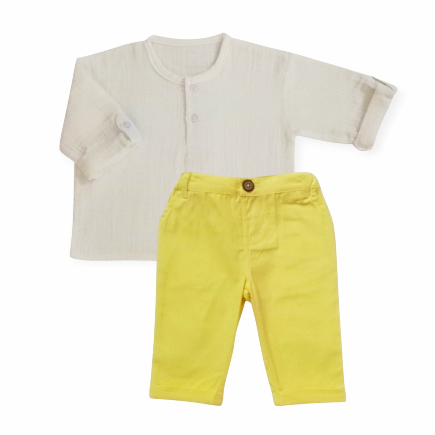 White Round Neck Long Sleeve Shirt With Yellow Pant