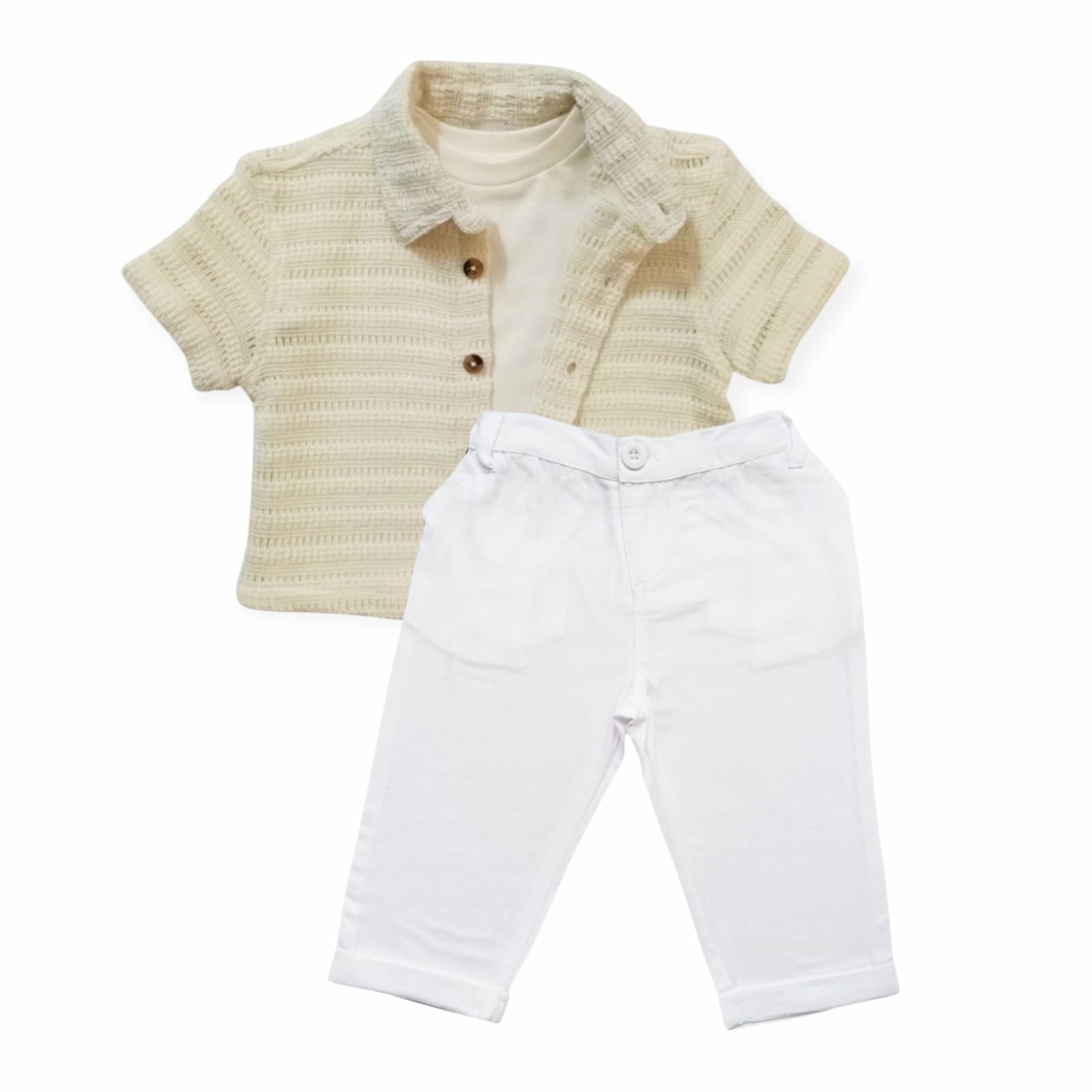 Textured Knit Shirt With T-Shirt & White Pant