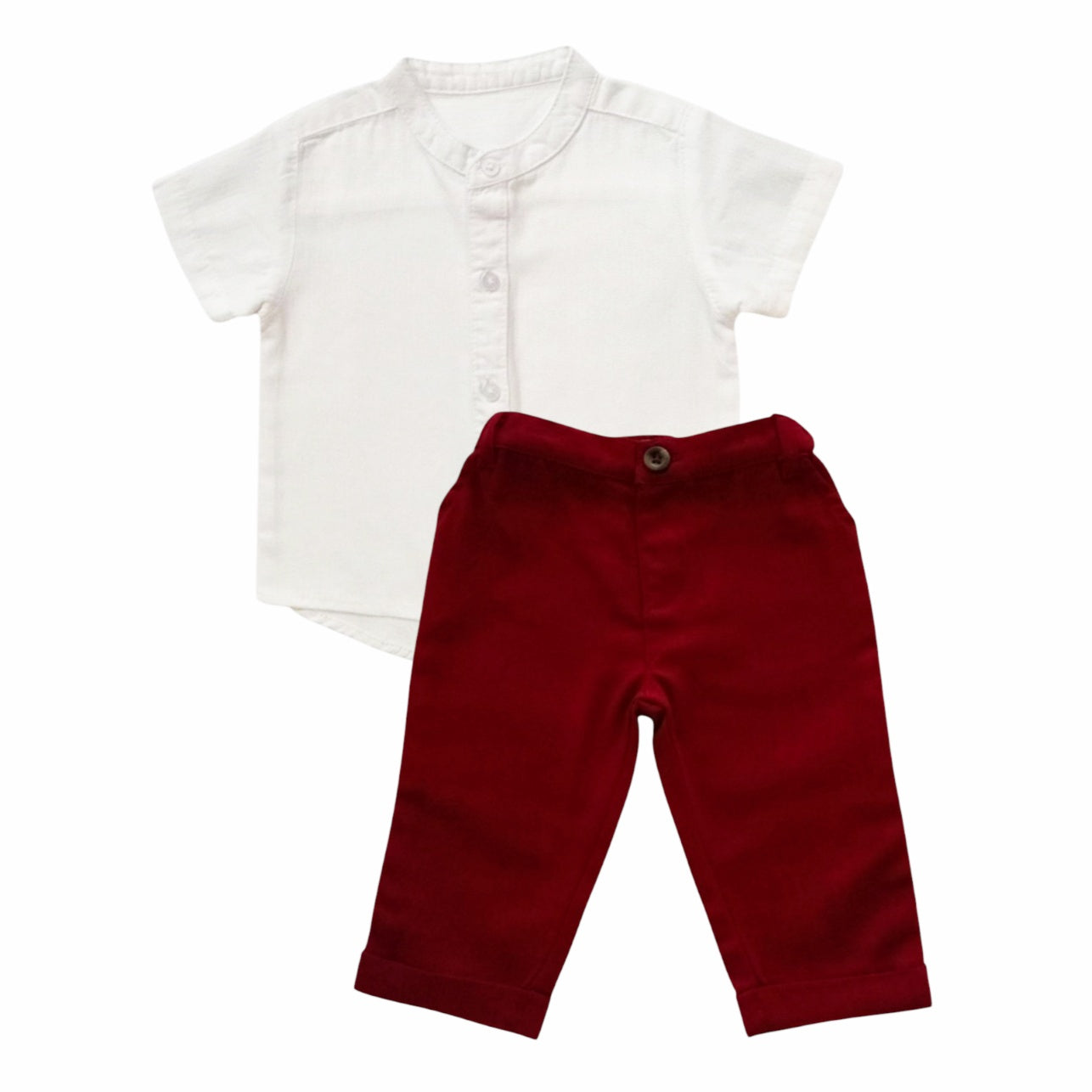 White Chinese Collar Shirt With Maroon Pant
