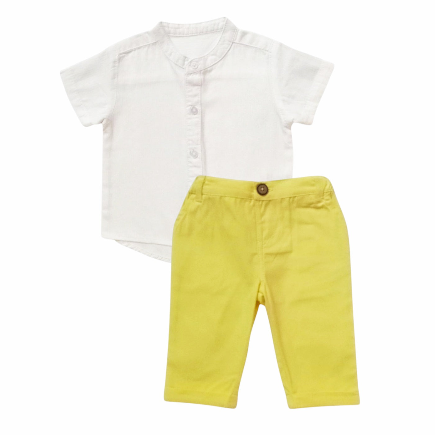 White Chinese Collar Shirt With Yellow Pant