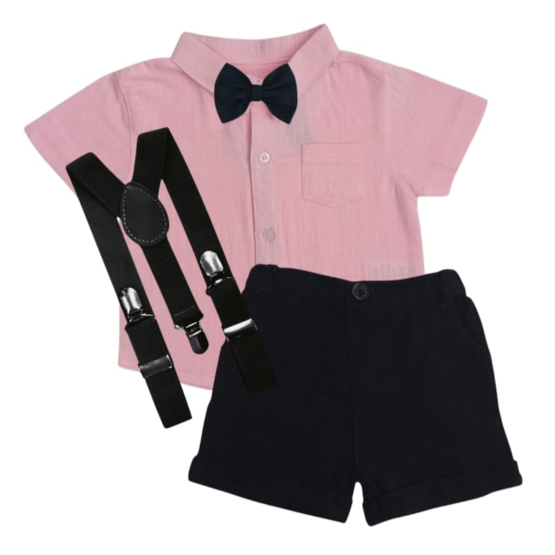 Pink Shirt With Black Short, Bow & Suspender