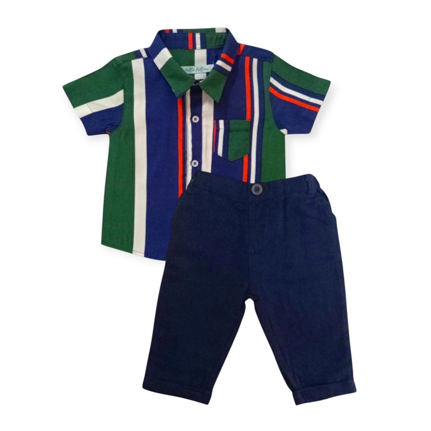 Green Striped Shirt With Dark Blue Pant