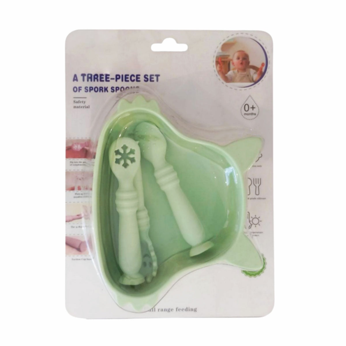 Silicone Feeding Plate With Spoons - Green