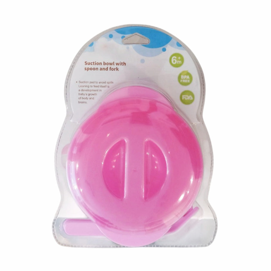 Suction Bowl With Spoon & Fork - PInk