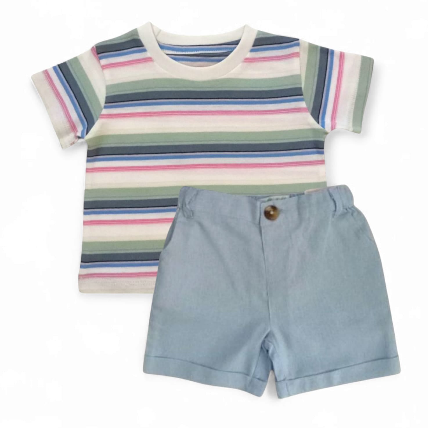 Striped T-Shirt With Sky Blue Short