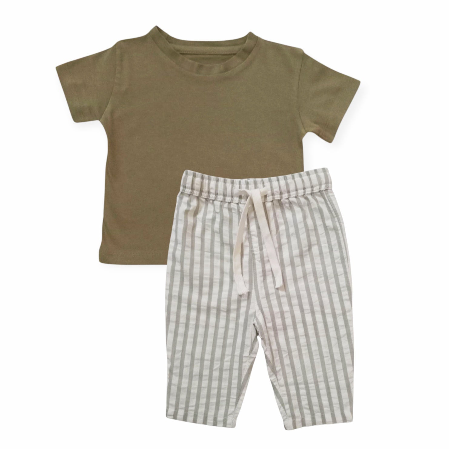 Olive Green T-Shirt With Striped Pull-On Pant