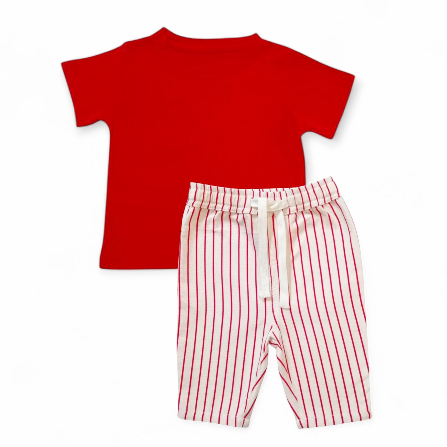 Red T-Shirt With Red Striped Pull-On Pant