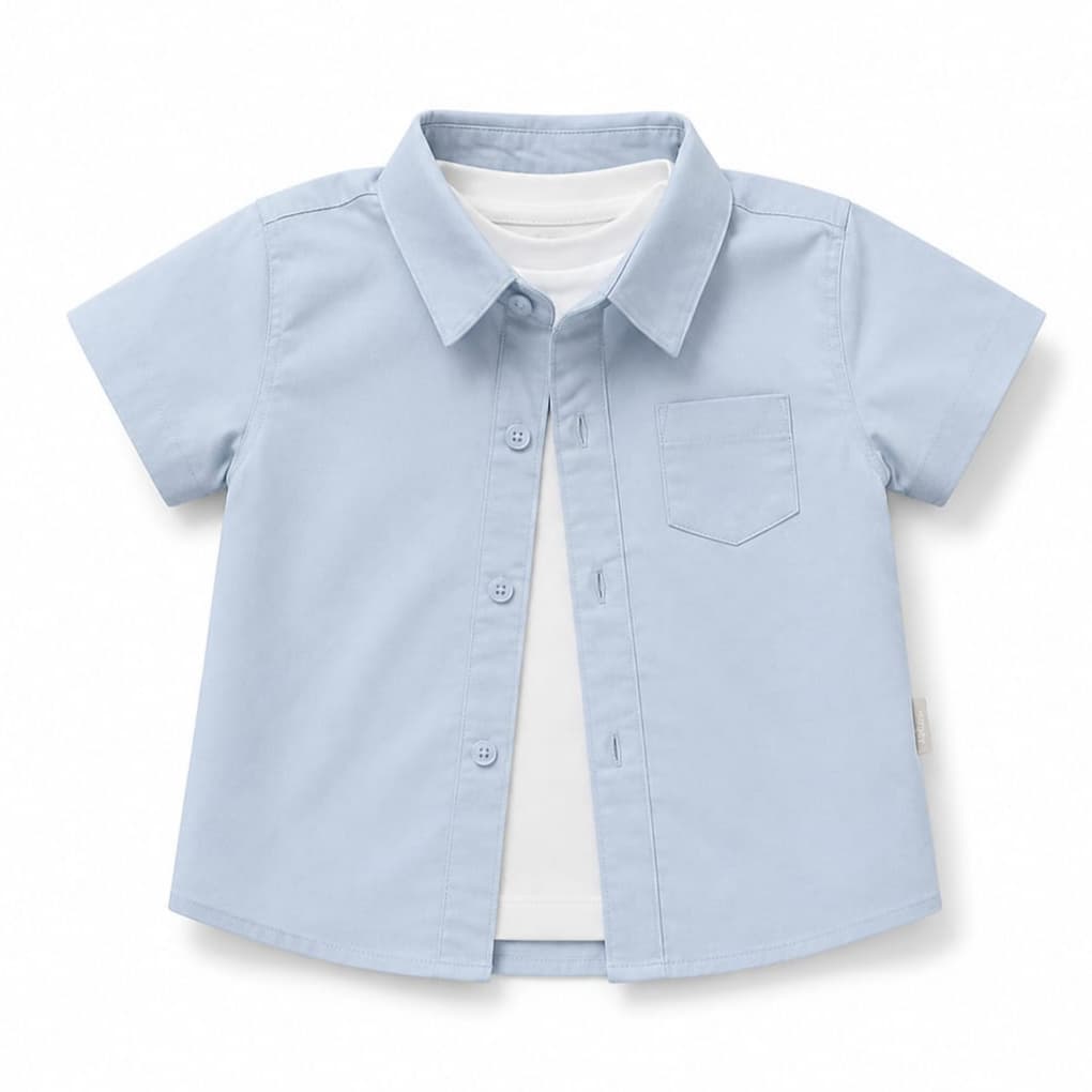 Sky Blue Shirt With White T-Shirt