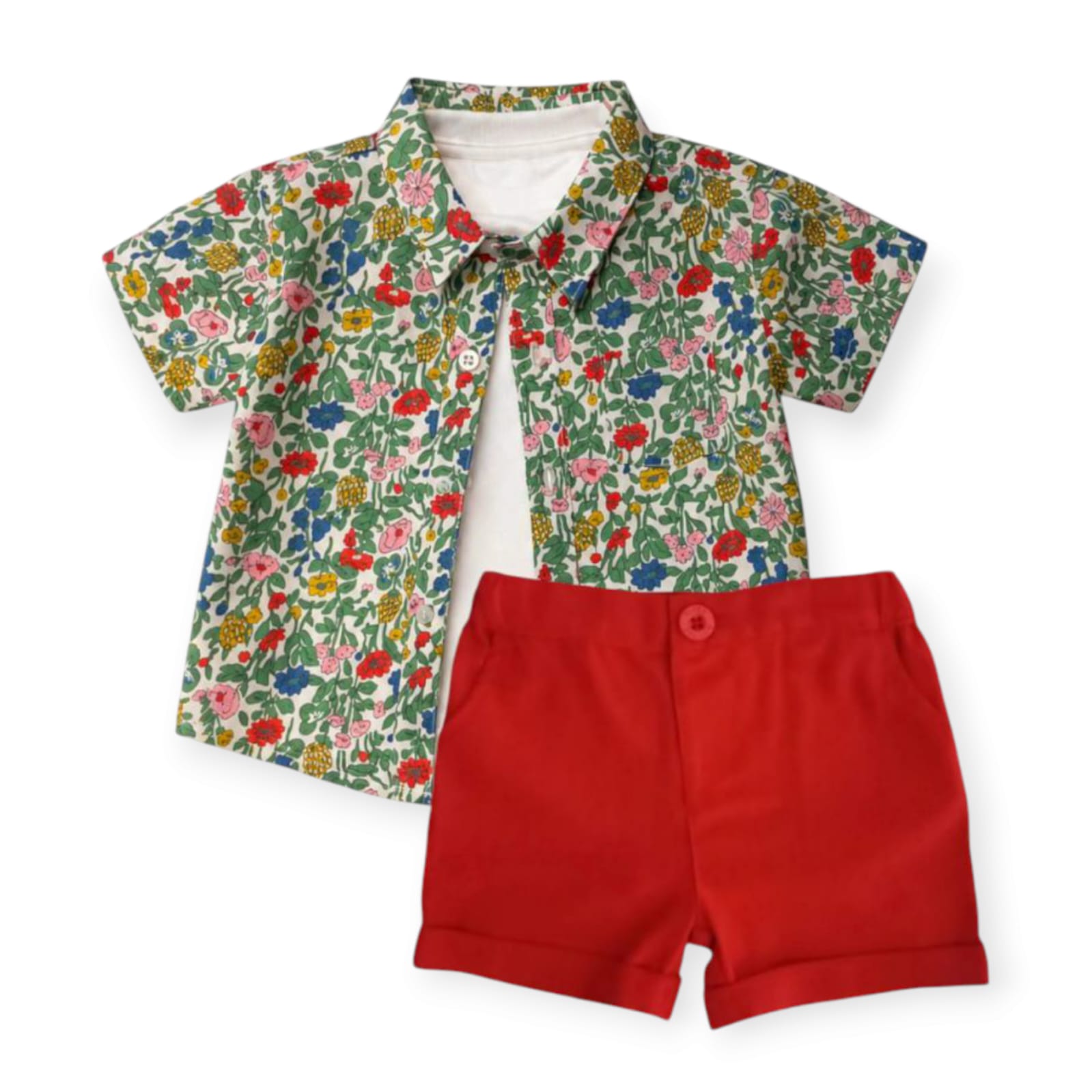 Floral Shirt With White T-shirt & Red Short