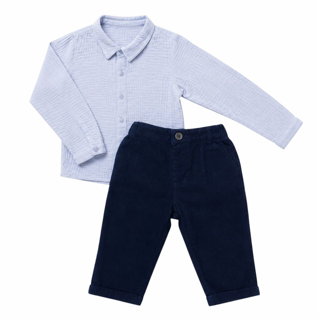 Light Blue Long Sleeve Shirt With Dark Blue Pant