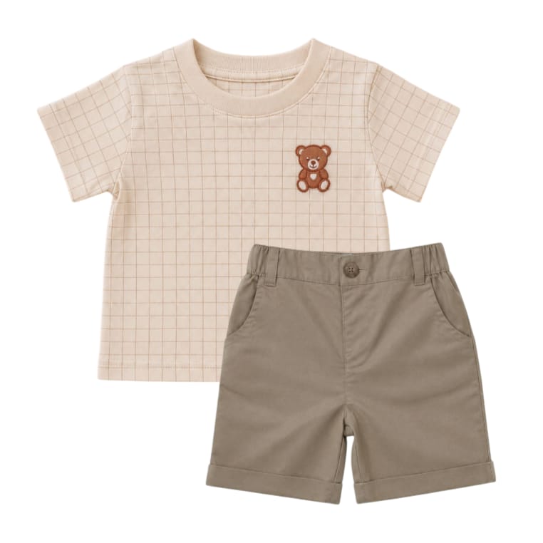 Bear Printed T-Shirt With Short Set