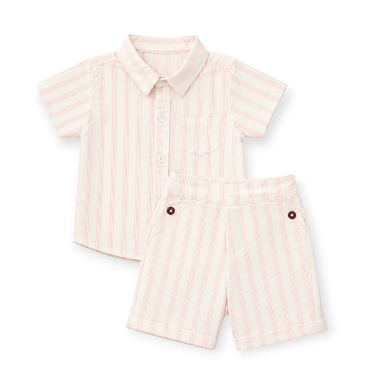 Pink Striped Shirt With Button Pocket Short