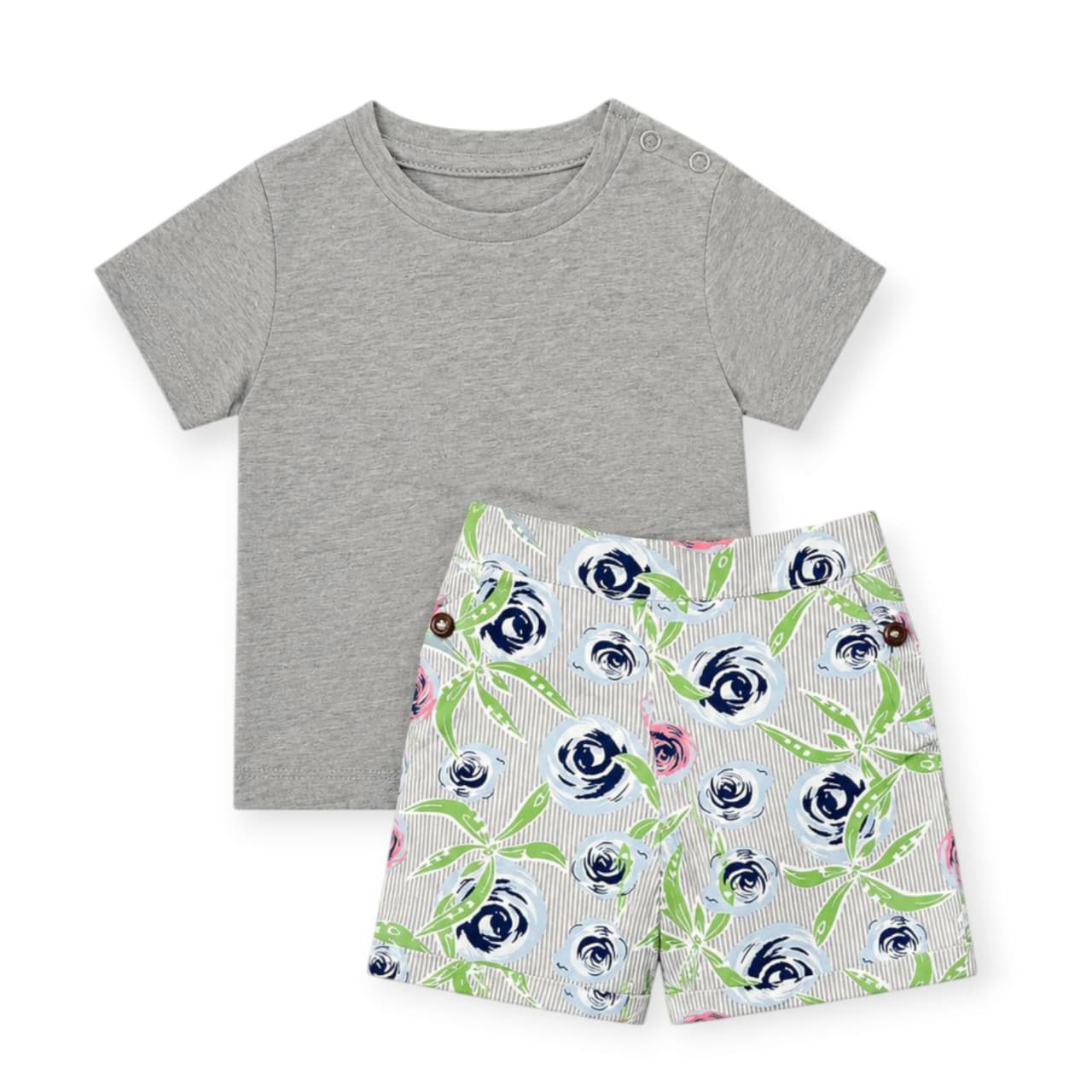 Grey T-Shirt With Floral Striped Short