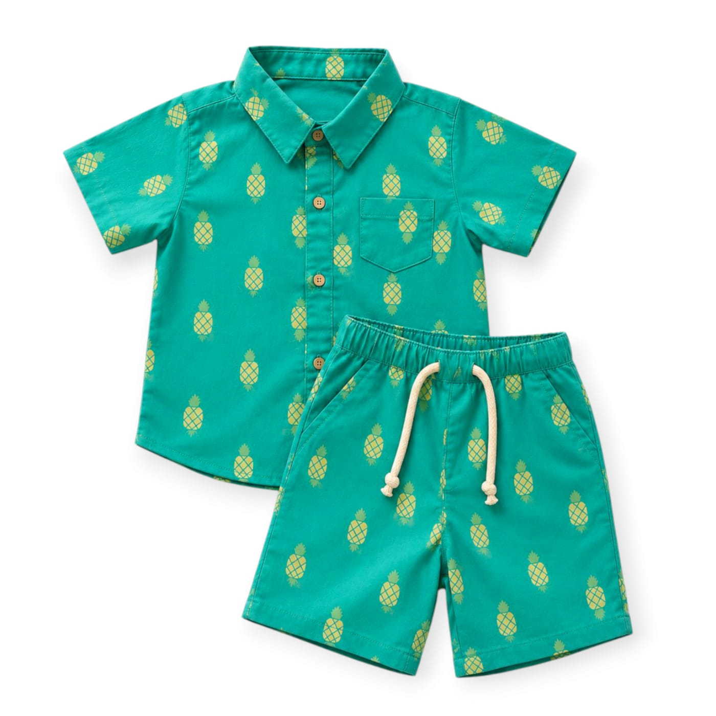 Pineapple Printed Shirt With Short - Green