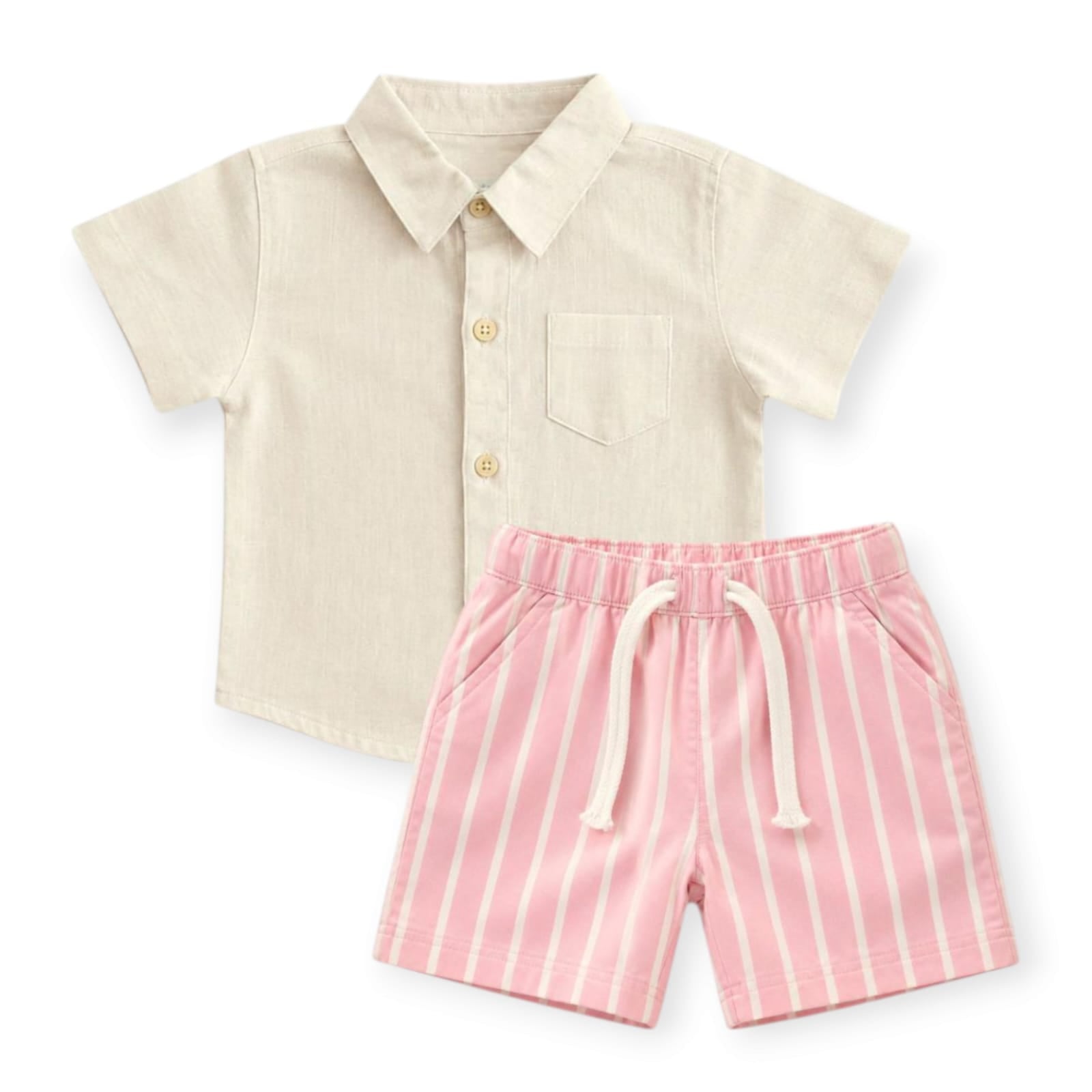 Off-White Shirt With Pink Striped Short