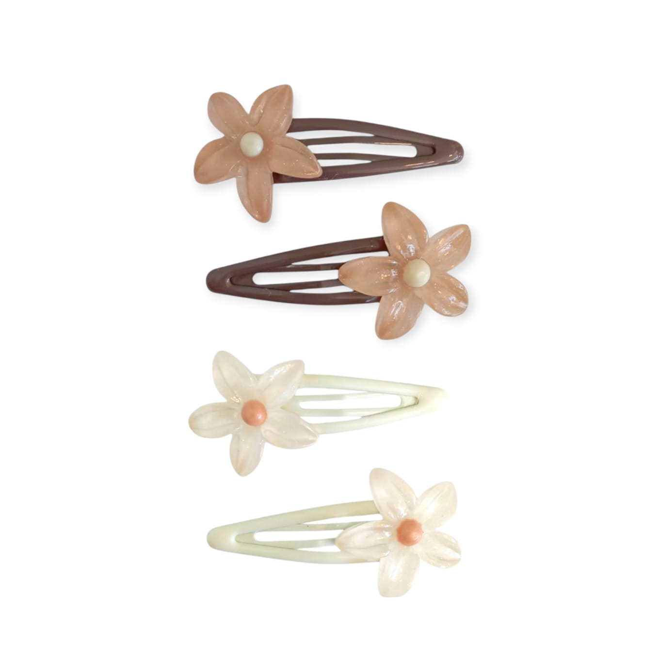Snap Hair Clips - Brown & Off White