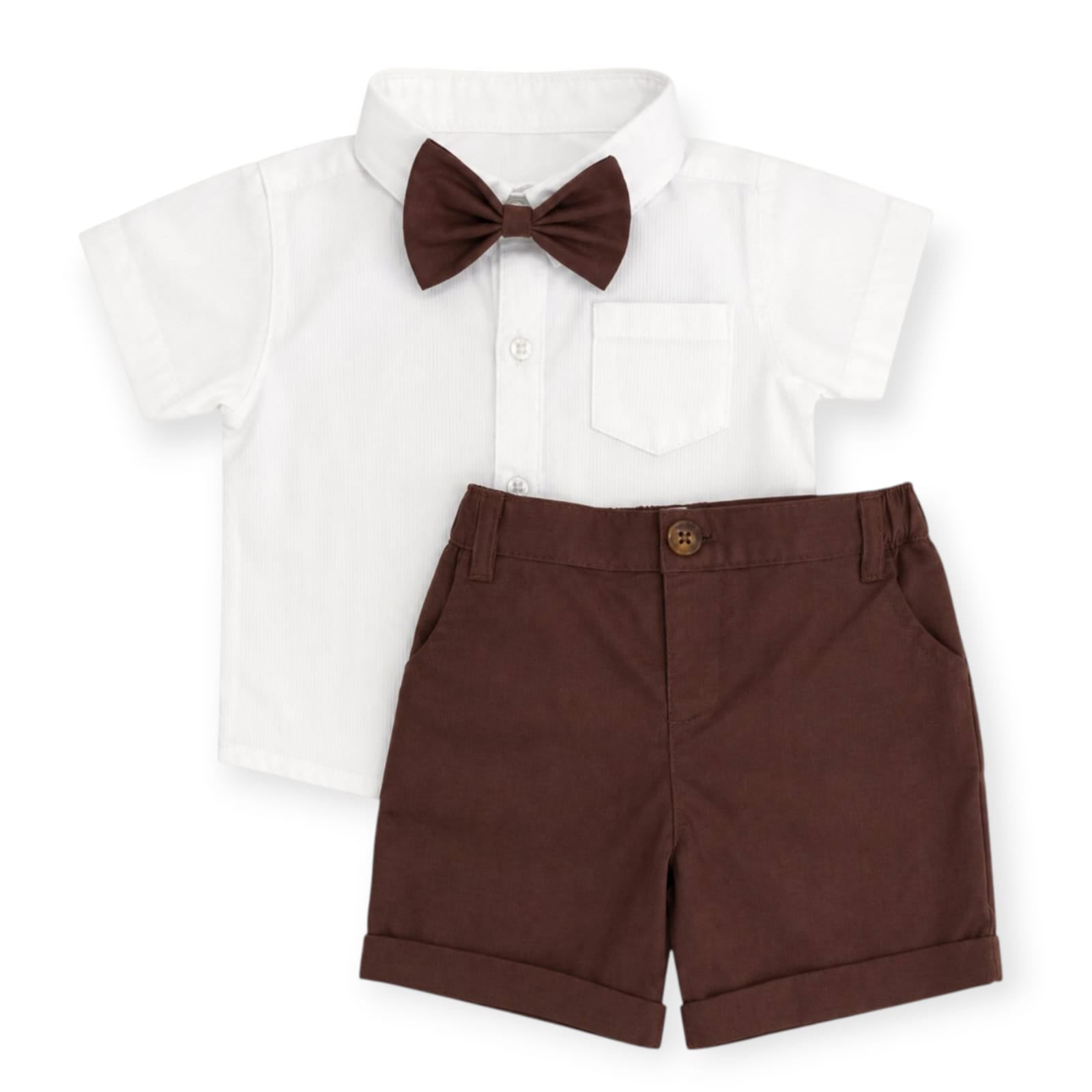 White Shirt With Brown Short & Bow
