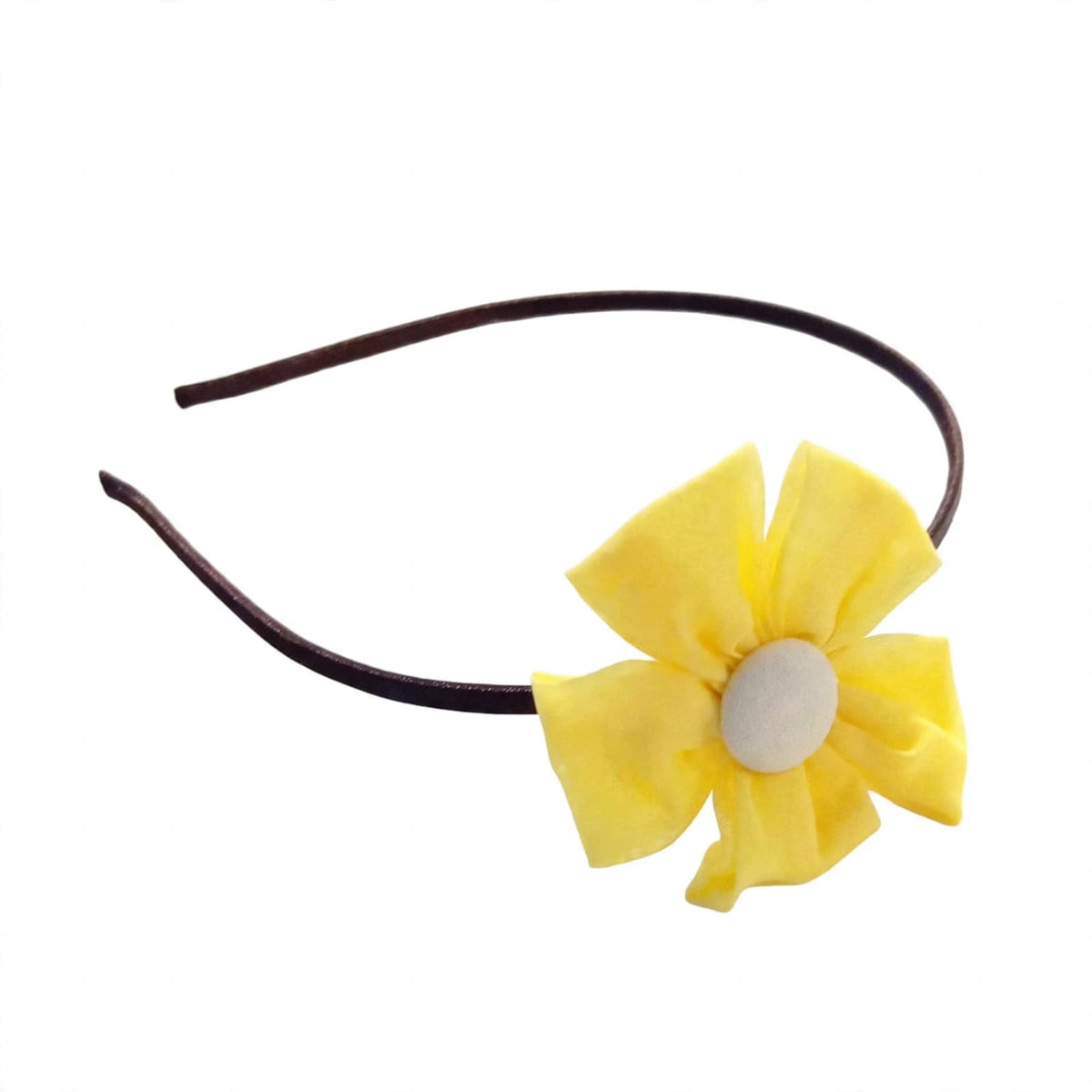Yellow Flower Headband With Brown Satin Band