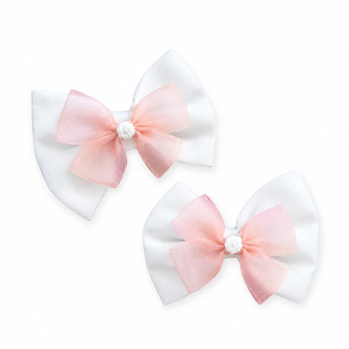 Pink & White Bow Hair Clips 2Pcs
