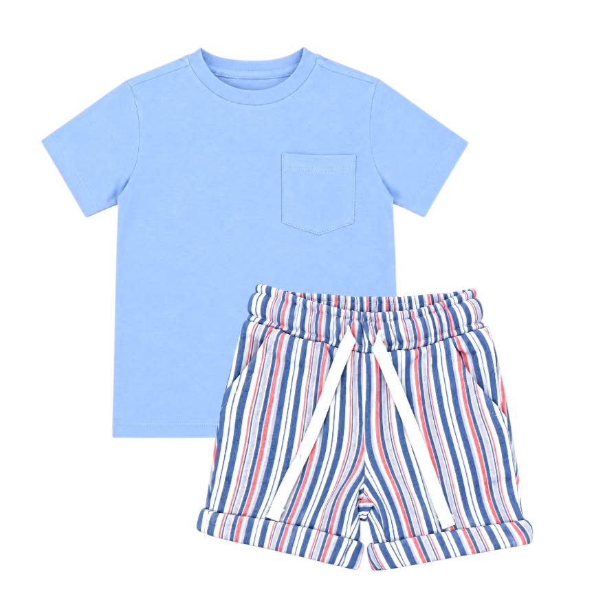 Blue Pocket T-Shirt with Blue Strip Cord Null Short