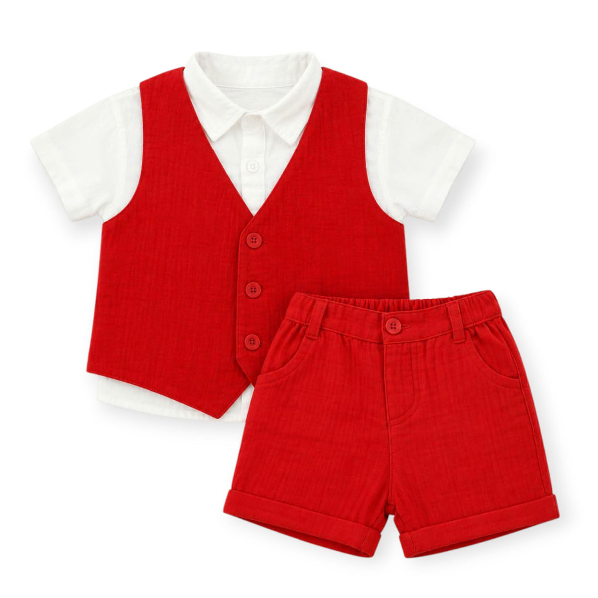 Red Waist Coat & Short With White Shirt