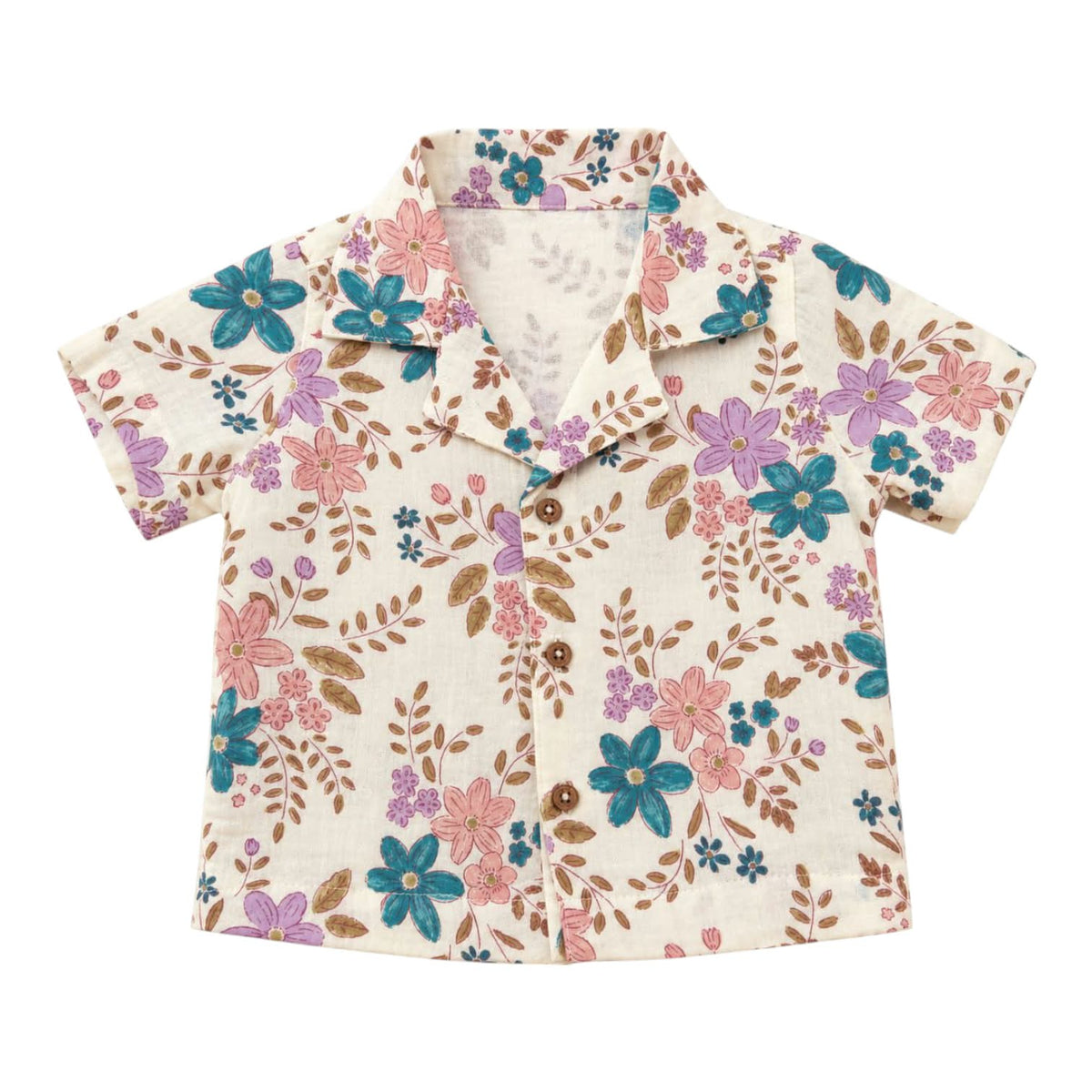 Cuban Collar Flower Printed Shirt