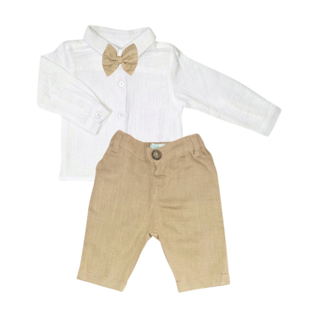 Boy's Outfit - Pant , Long Sleeve Shirt & Bow