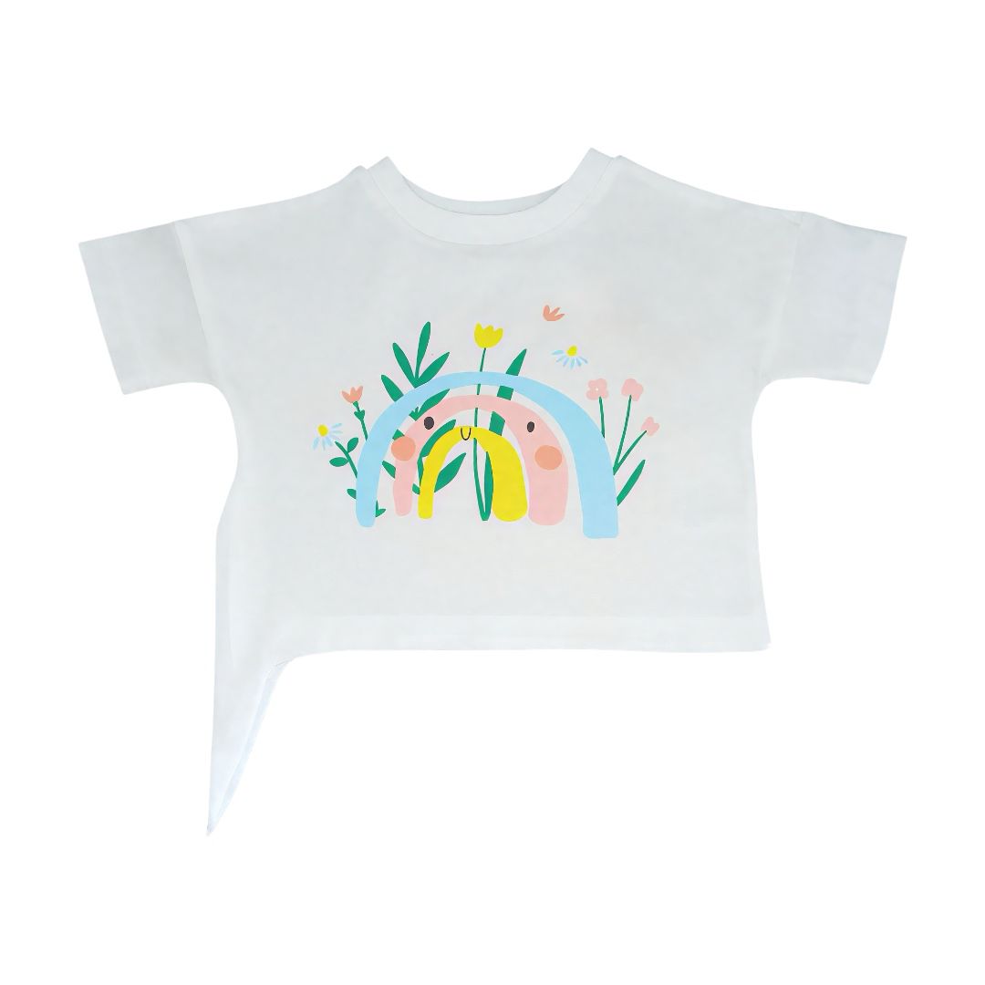Girl's Printed Side Knot T shirt - White
