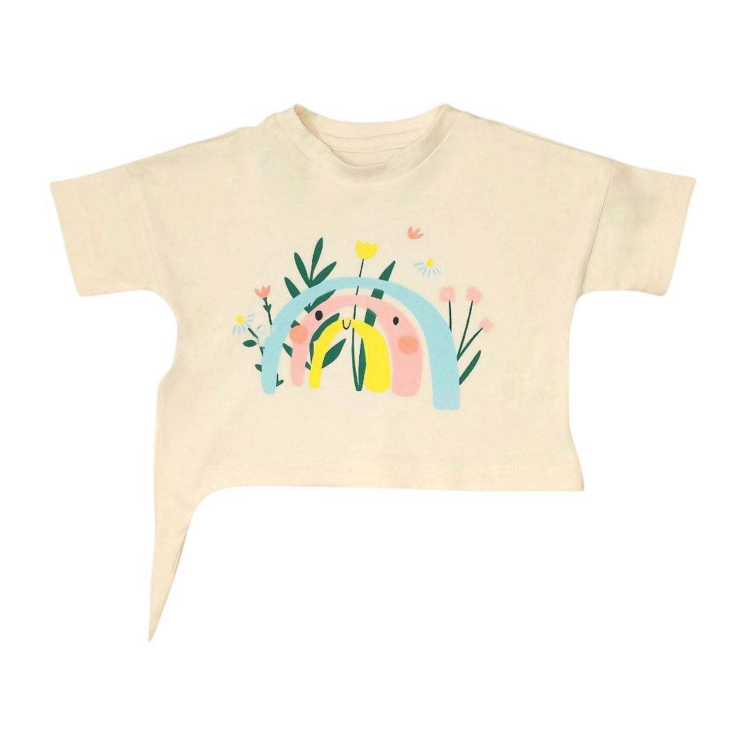 Girl's Printed Side Knot T Shirt - Cream