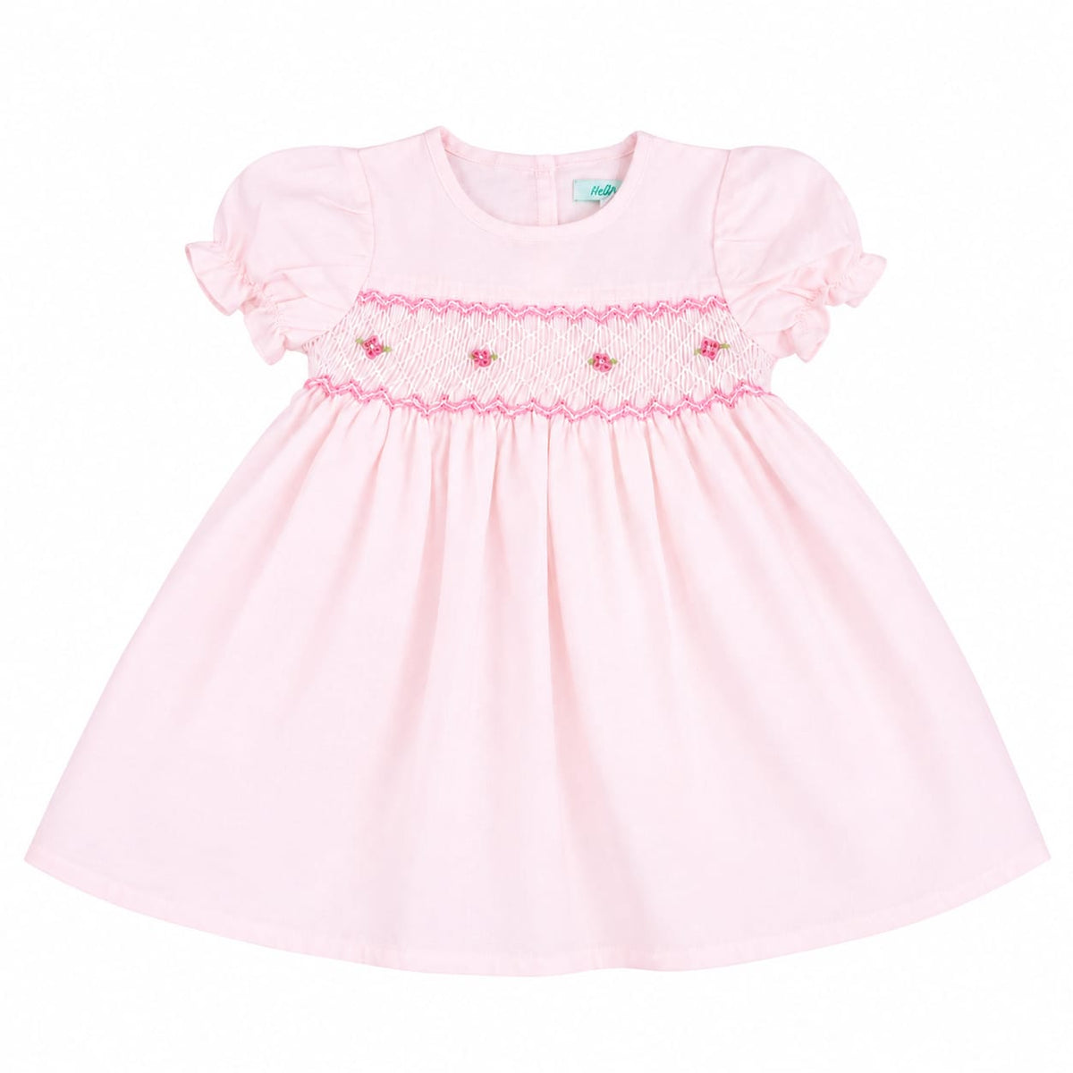 Pink Smocked Dress- Flower Embroidered