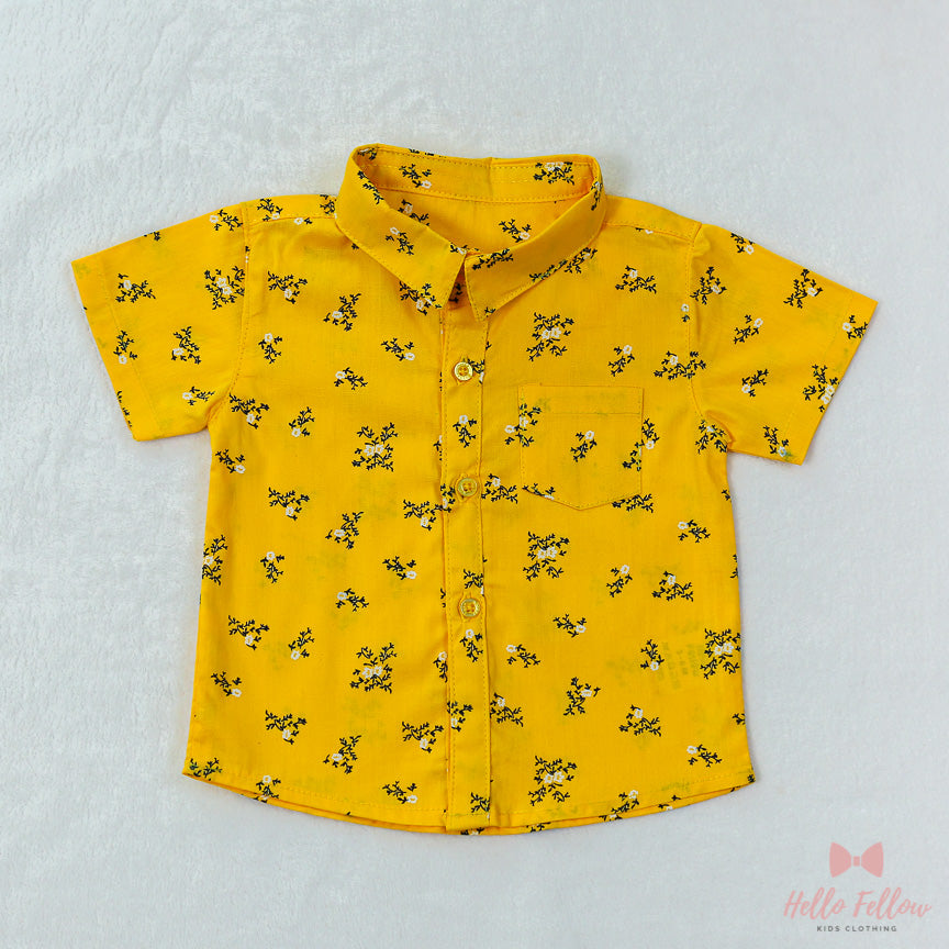 Handy Kiddo Button Down Short Sleeve Yellow Floral Shirt