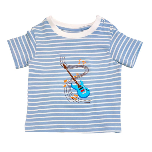 Boy's Stripe T Shirt - Guitar Embroidered