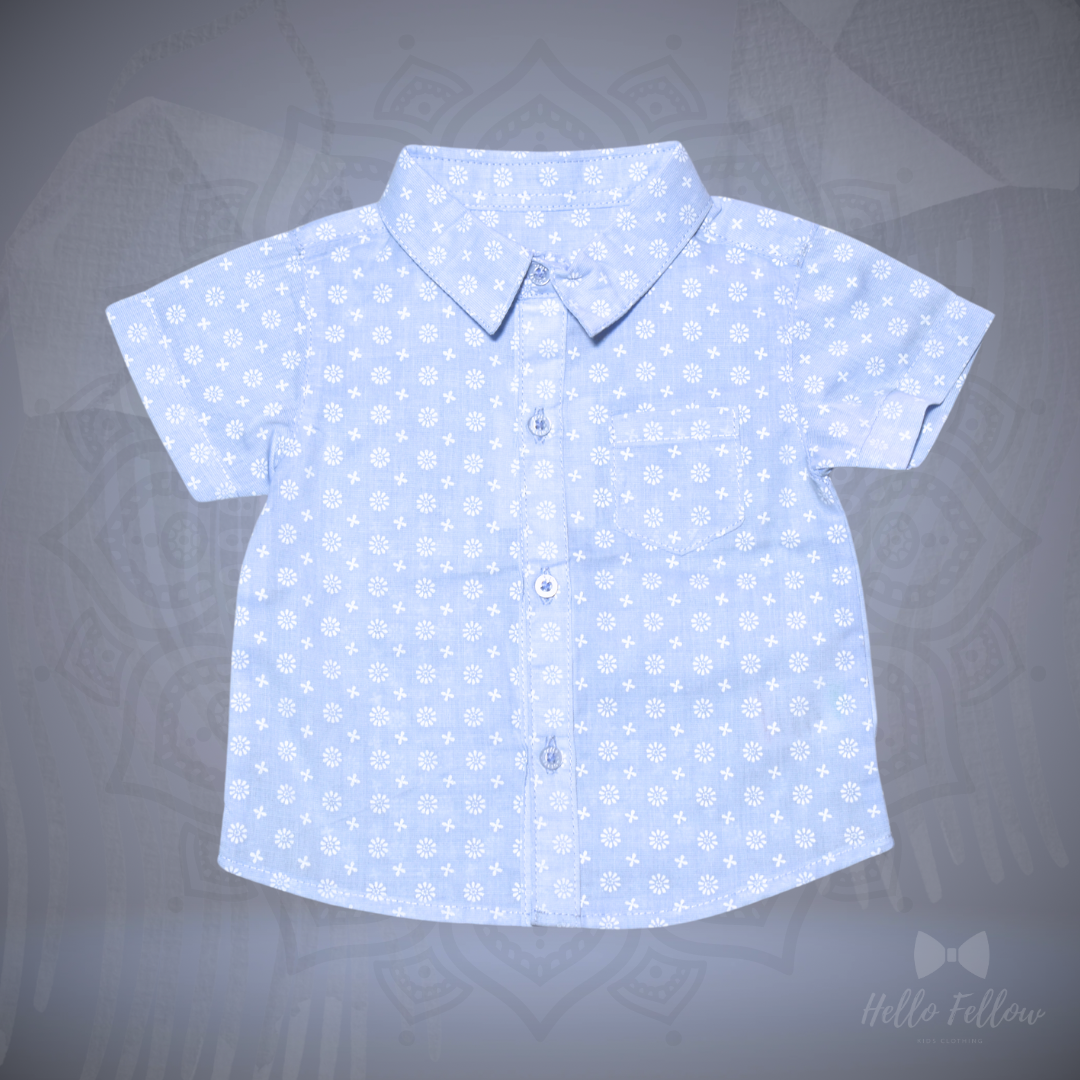 Boy's Collar Shirt - Blue Flower Printed