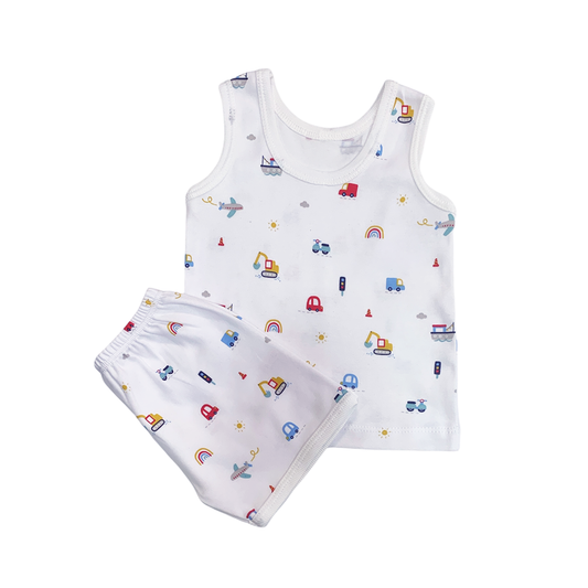 Baby Skinny with Short Set - Vehicle Printed