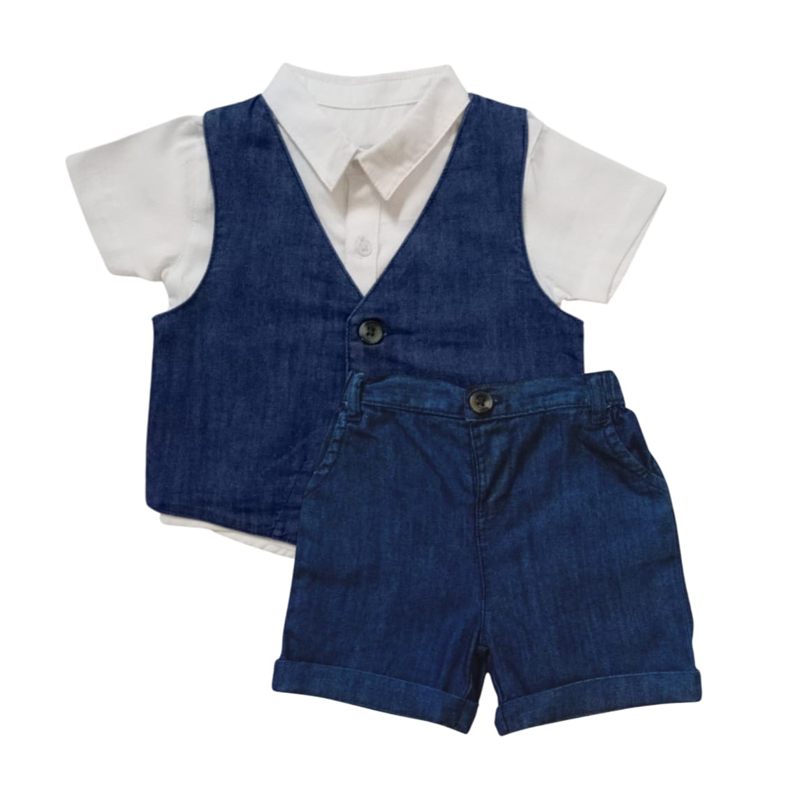 White Shirt With Denim Waist Coat & Short