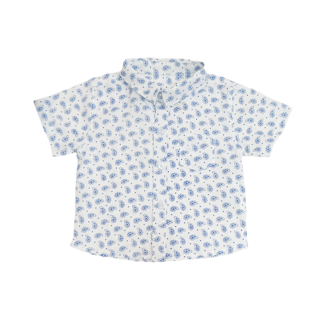 Boy's Collar Shirt - Royal Blue Paisley Print