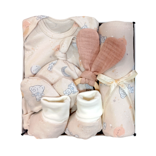 New Born Baby Gift Hamper - Peach Teddy Theme