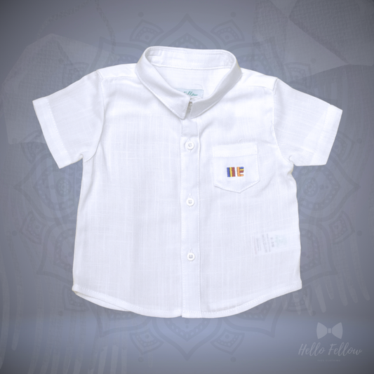 Boy's White Short Sleeved Flag Embroidered Shirt