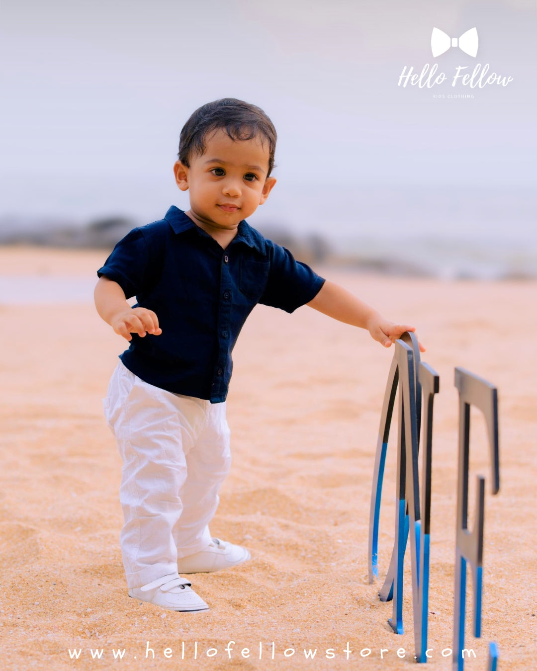 Boy's Formal Shirt & Pant Set - Dark Blue & White