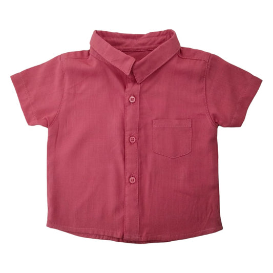 Boy's Collar Shirt - Dark Pink
