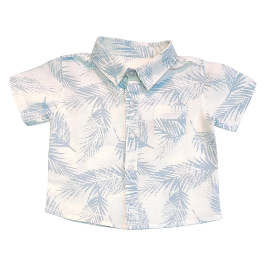 Boy's Collar Shirt - Blue Leaf Printed