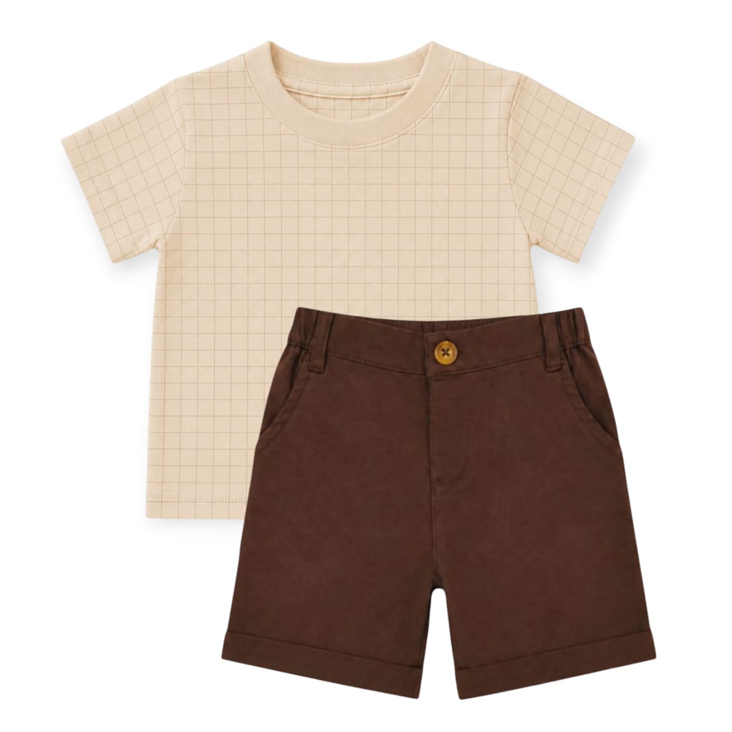 Checked T-Shirt With Brown Short
