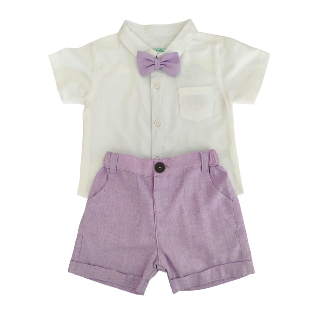 White Collar Shirt & Purple Short with Bow
