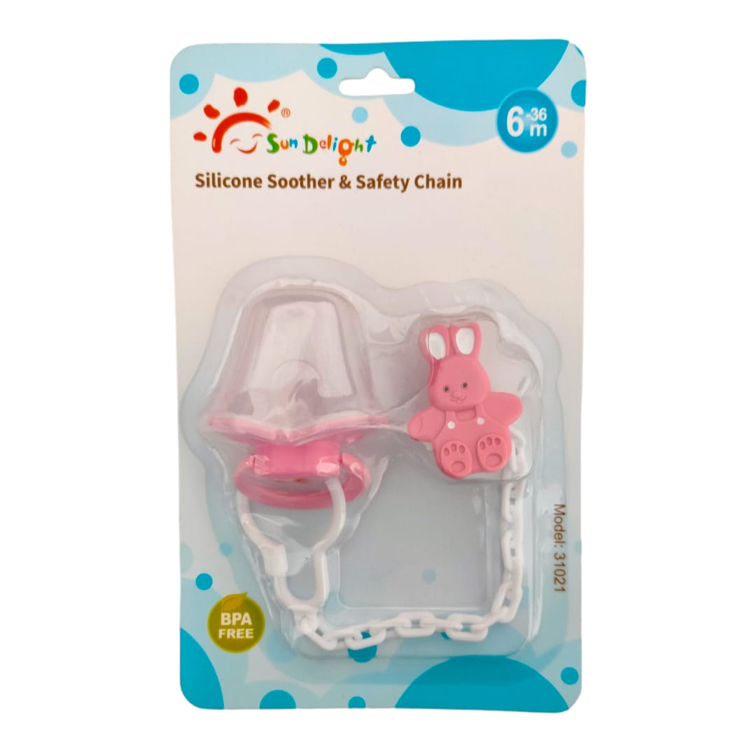 Silicone Soother and Safety Chain - Pink