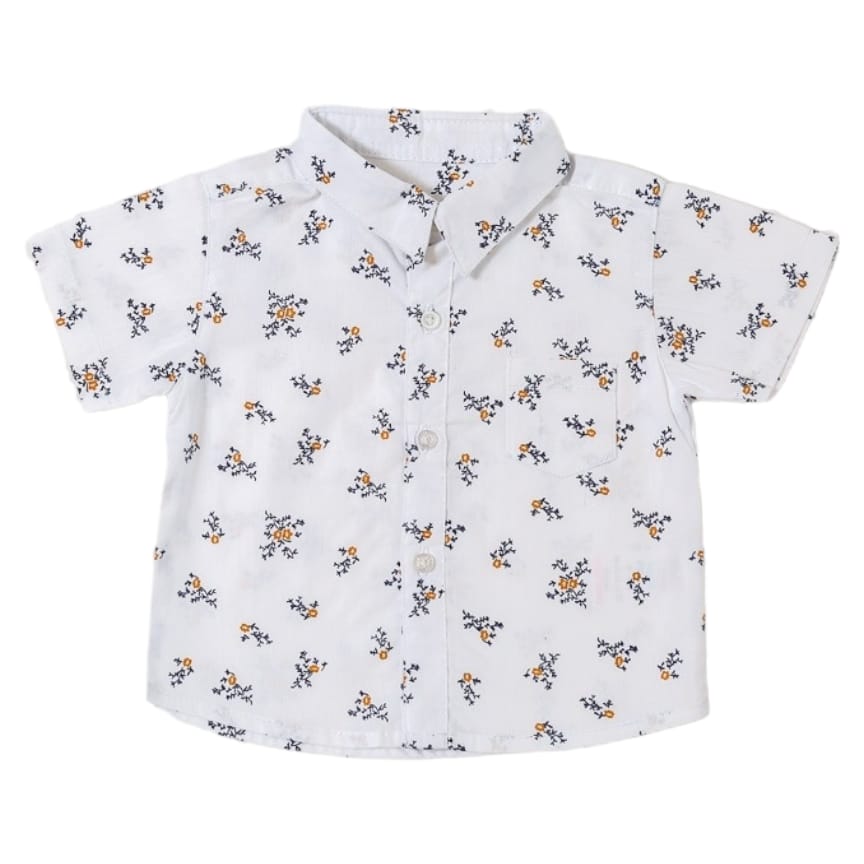 Handy Kiddo Button Down Short Sleeve Shirt - White Floral