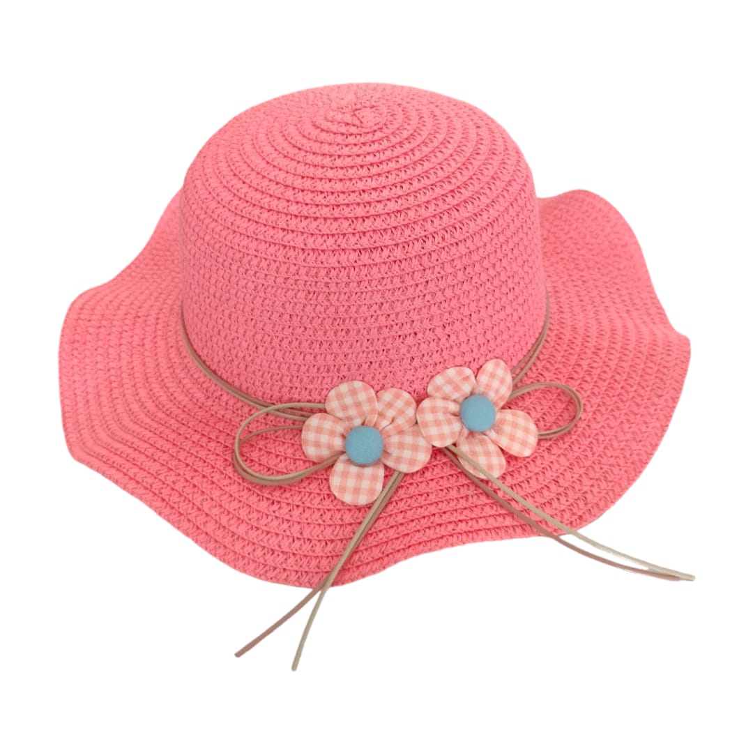 Girl's Flowery Straw Hat - Pink