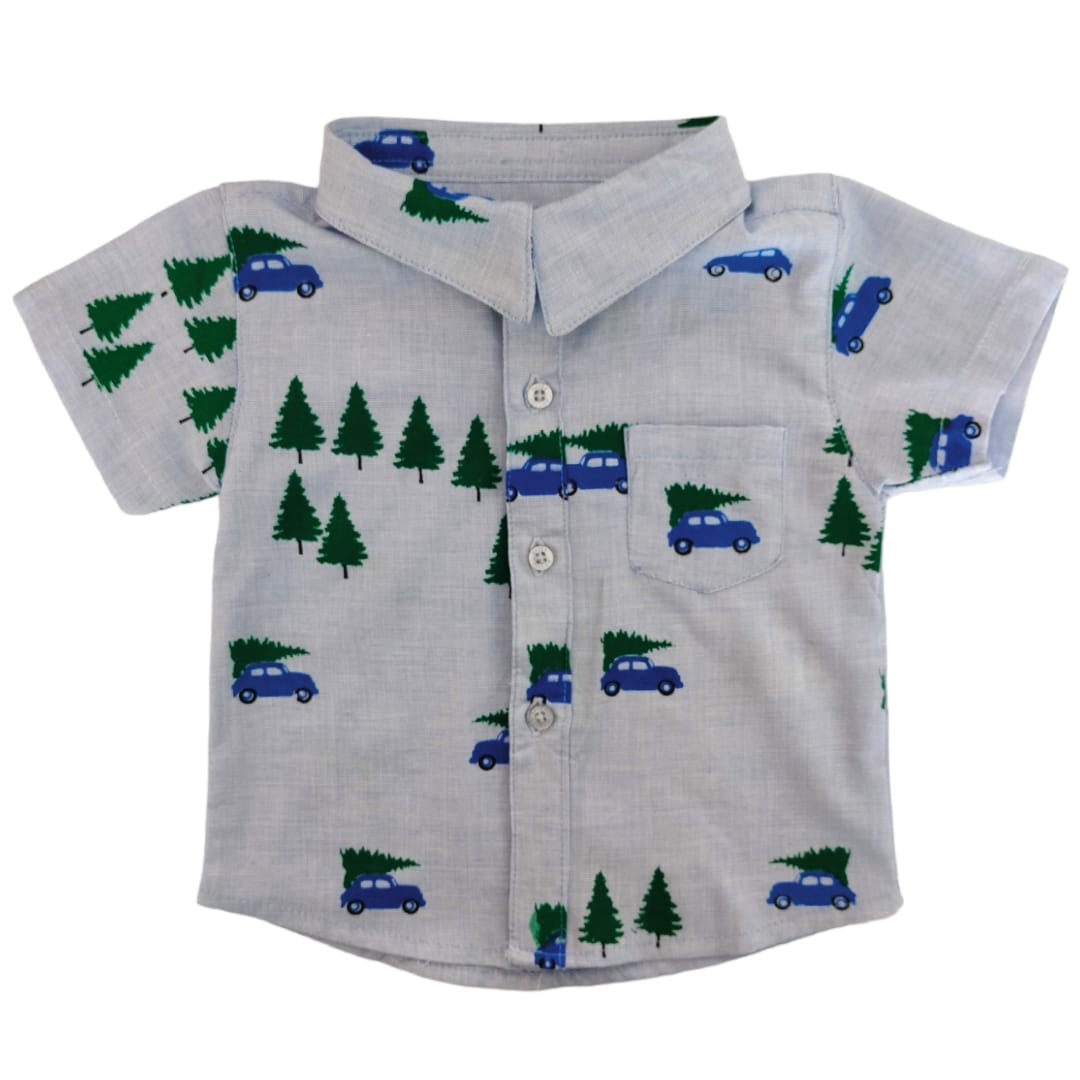 Boy's Blue Collar Shirt - Christmas Theme
