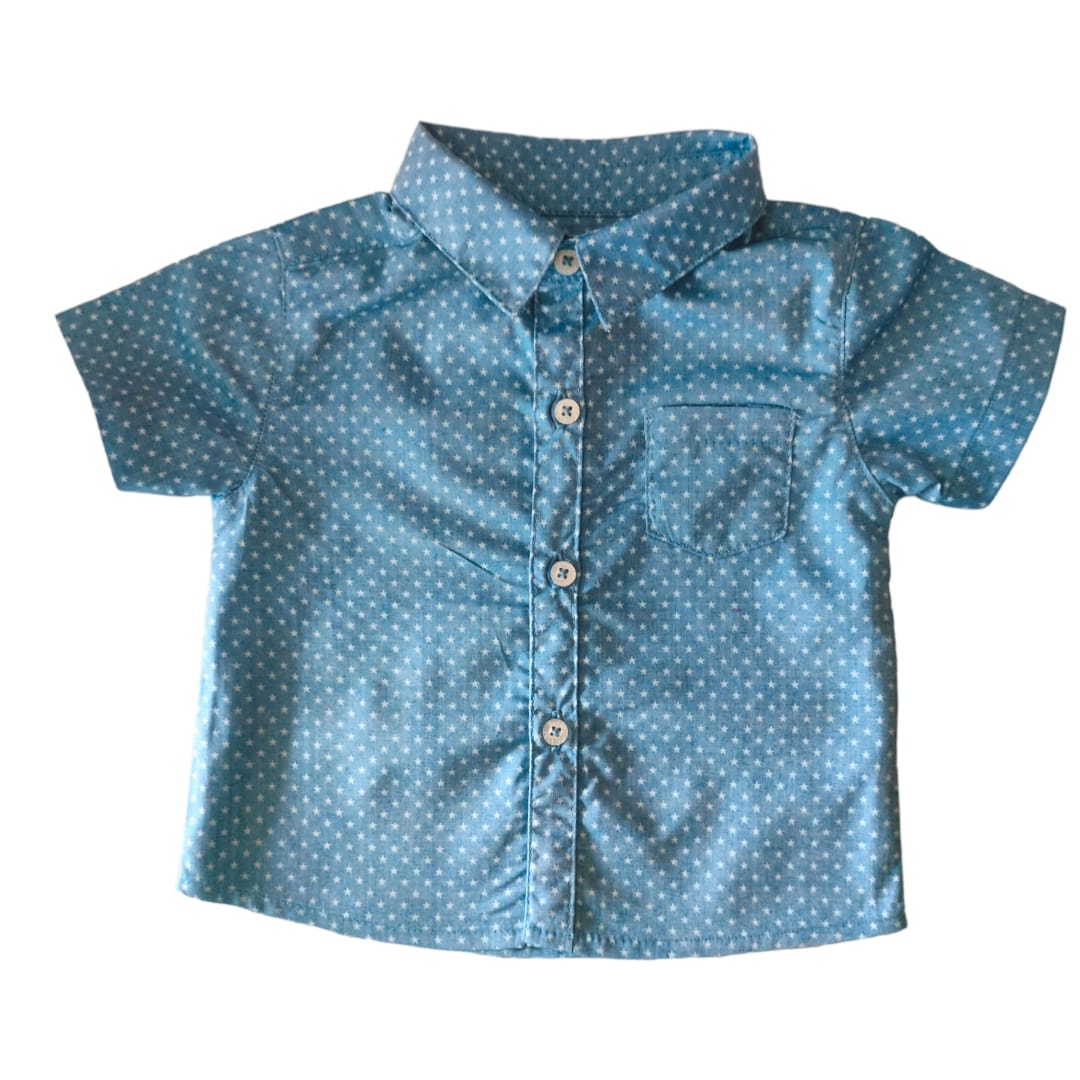 Boy's Collar Shirt - Blue Dotted